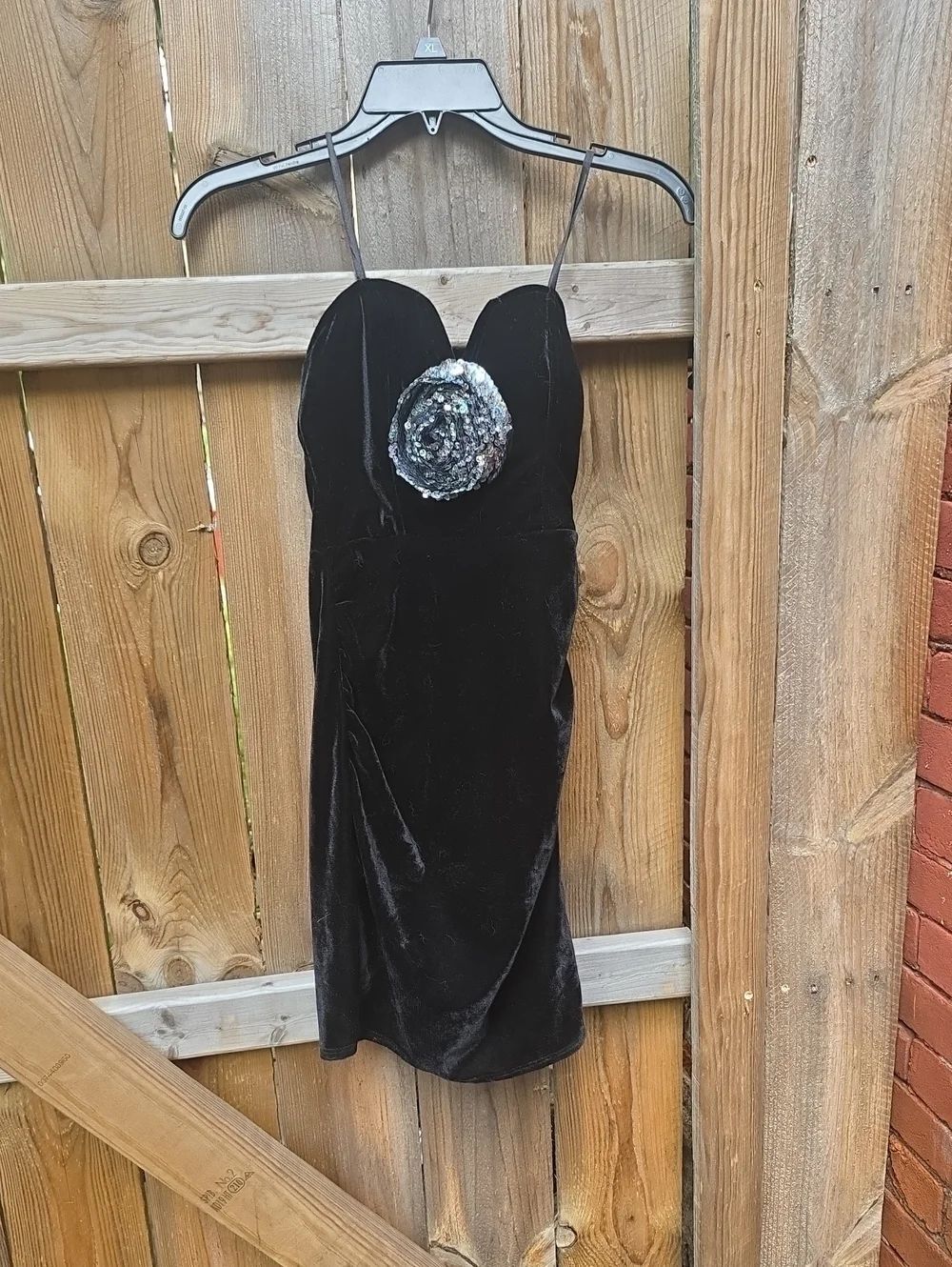 Black Velvet Dress with Sequin Accent